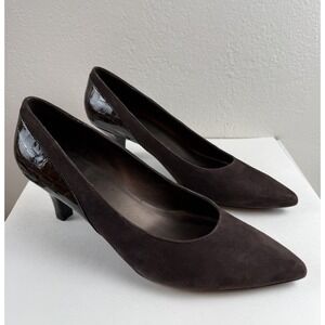 Vintage 80s Vaneli Chocolate Brown Suede Croc Embossed Kitten Heel Pump Sz 7.5
